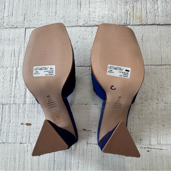 SCHUTZ Lizah Welt Wild NWOT size 7.5 Blue Calf Hair Leather Sandal Triangle Heel - Picture 9 of 12
